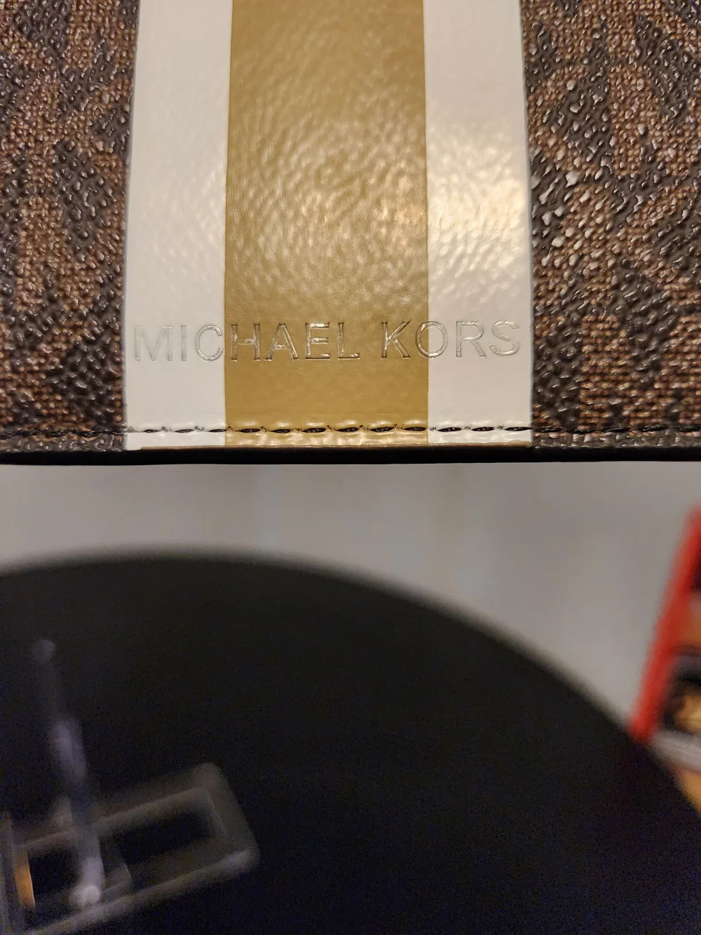 Michael Kors Signature Bifold Wallet in Brown with White & Yellow Stripe